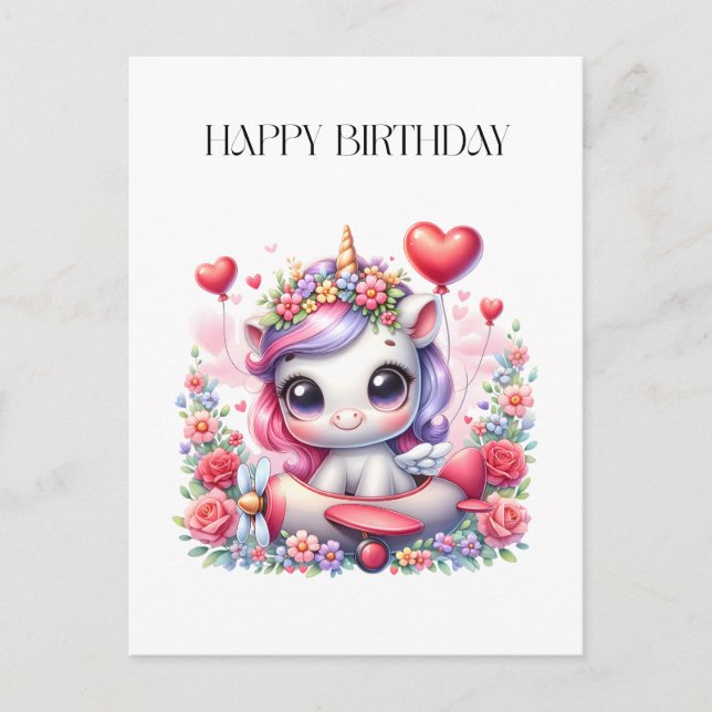 Einhorn-Pilot-Geburtstag Postkarte (Vorderseite)