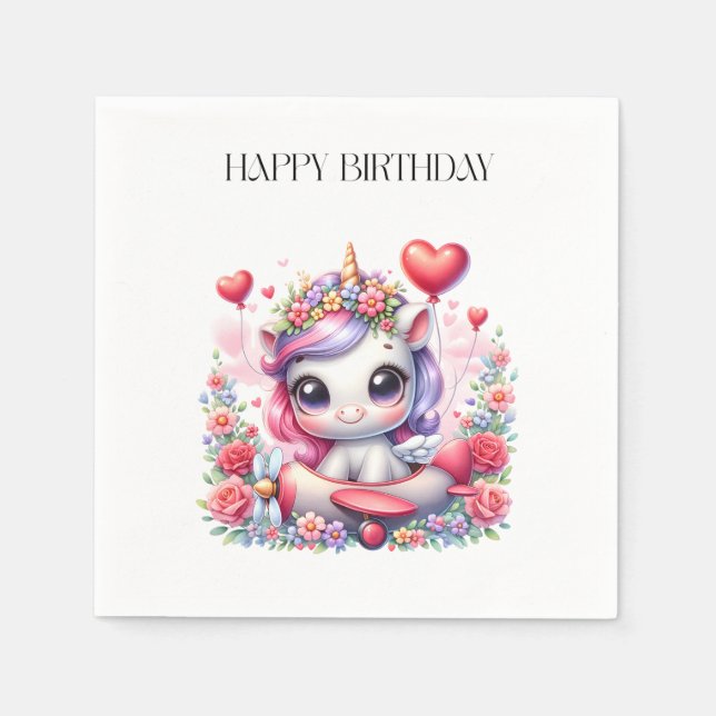 Einhorn-Pilot Geburtstag Serviette (Vorderseite)
