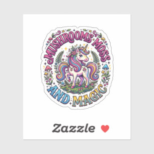 Einhorn Pilze Moos und Magie Werbe-Shirt  Aufkleber