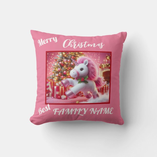 Einhorn pink fröhliche Weihnachten individualisier Kissen (Vorderseite)