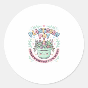 Einhorn Planticorn Topf Grafikdesign Grafik T-Shir Runder Aufkleber