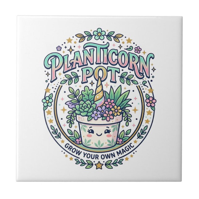 Einhorn Planticorn Topf POD Bereit POD Artwork_1 Fliese (Vorderseite)