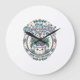 Einhorn Planticorn Topf POD Bereit POD Artwork_1 Große Wanduhr
