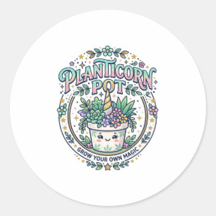 Einhorn Planticorn Topf POD Bereit POD Artwork_1 Runder Aufkleber