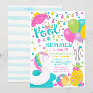 Einhorn-Poolparty-Einladung Mädchen Pool Geburtsta Einladung