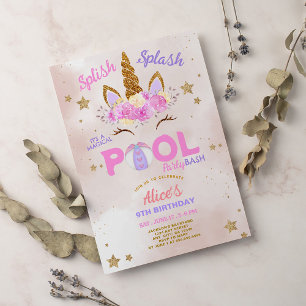 Einhorn-Poolparty-Platscher-Geburtstagsfeier Einladung