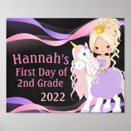 Einhorn & Prinzessin Erster Tag der Schule Chalkbo Poster