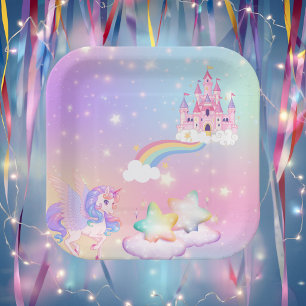 Einhorn Prinzessin Teller aus Papier in Pastellfar
