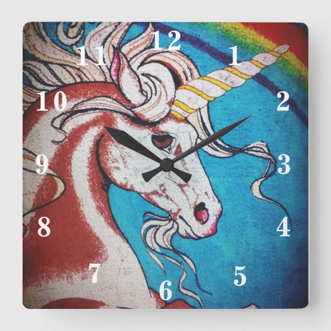 Einhorn Quadratische Wanduhr (Vorderseite)