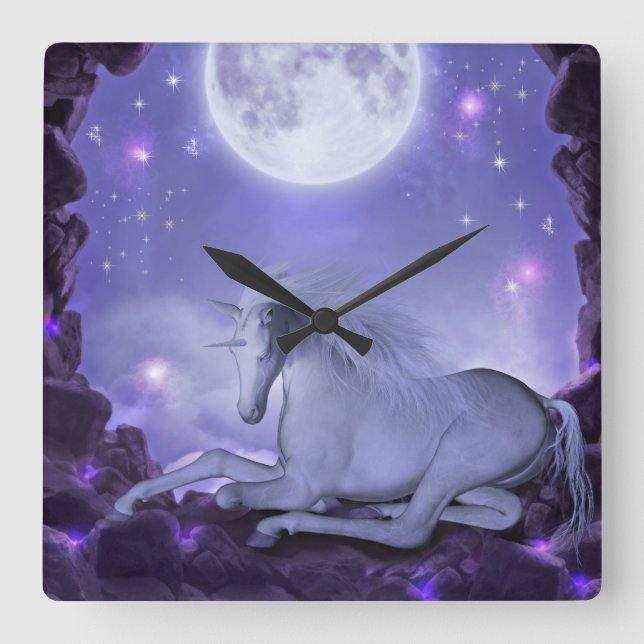 Einhorn Quadratische Wanduhr (Vorderseite)