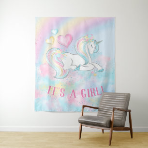 Einhorn Regenbogen-Baby-Shower-Hintergrundbanner Wandteppich