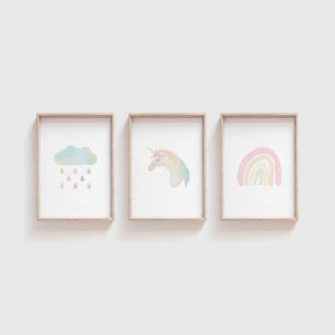 Einhorn, Regenbogen, Cloud Pastellton, Set 3, bedr