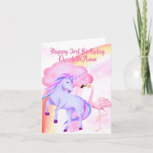 Einhorn Regenbogen Flamingo Mädchen 3. Geburtstag Karte