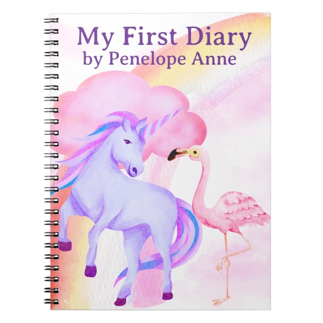 Einhorn Regenbogen Flamingo Mädchen Tagebuch Perso (Vorderseite)