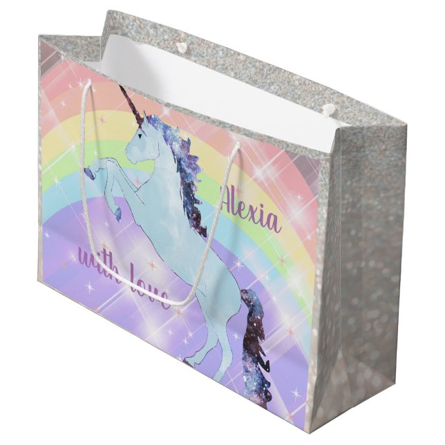 Einhorn, Regenbogen, für Mädchen, Kinder, festlich Große Geschenktüte (Vorderseite Schrägansicht)