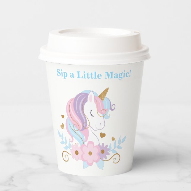 Einhorn Regenbogen Geburtstag Papiertassen Editier Pappbecher (Vorderseite)