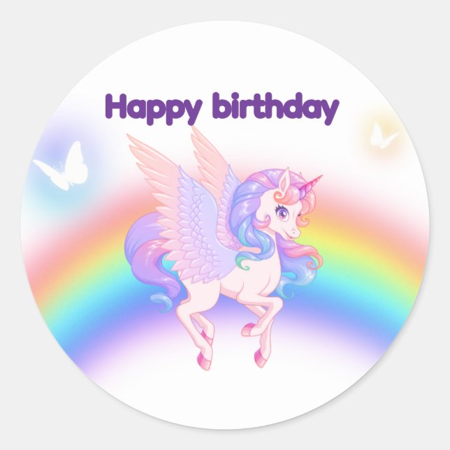 Einhorn Regenbogen Geburtstagseinladung Aufkleber (Vorderseite)