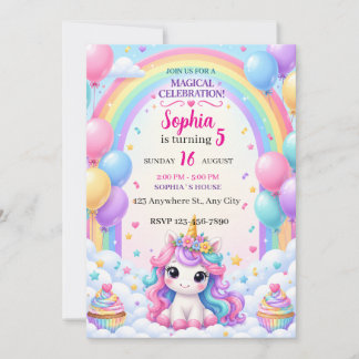 Einhorn Regenbogen Geburtstagseinladung Einladung