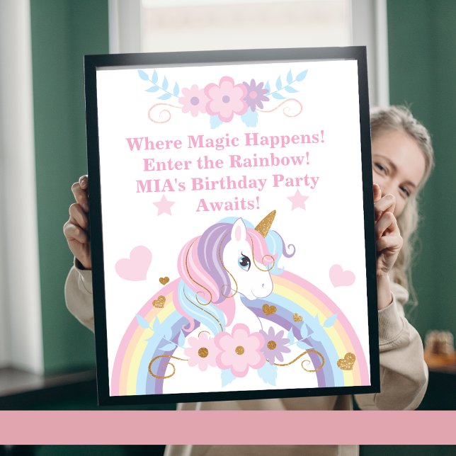Einhorn Regenbogen Geburtstagsposter Editierbar Poster (Von Creator hochgeladen)