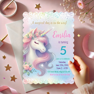 Einhorn-Regenbogen-Glitzern Einladung zum Geburtst