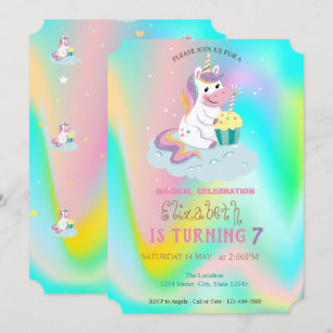 Einhorn Regenbogen Holografischer Magischer Geburt Einladung