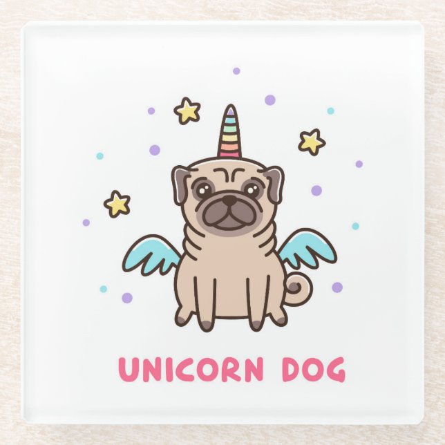 Einhorn-Regenbogen-Hund Glasuntersetzer (Vorderseite)