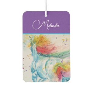 Einhorn Regenbogen Lila Wasserfarbe Mädchen Geburt Autolufterfrischer