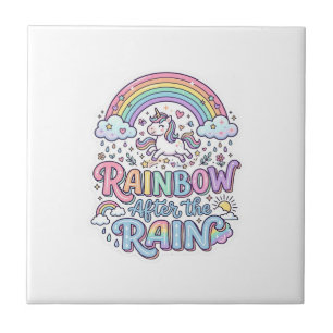 Einhorn Regenbogen nach dem Regen Premium Vektor T Fliese