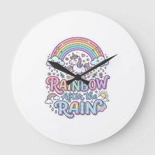 Einhorn Regenbogen nach dem Regen Premium Vektor T Große Wanduhr