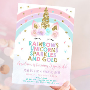 Einhorn Regenbogen Party Einladung Pastell Einhorn