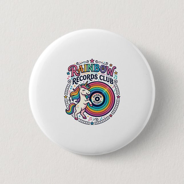 Einhorn Regenbogen Schallplatten Club Weiße Hinter Button (Vorderseite)