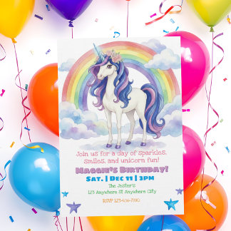 Einhorn Regenbogen Spaß Wasserfarbe Geburtstag Einladung