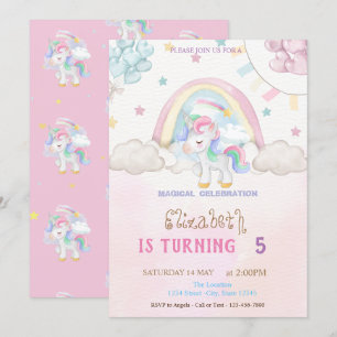 Einhorn Regenbogen Sterne Herzen Luftballons Gebur Einladung
