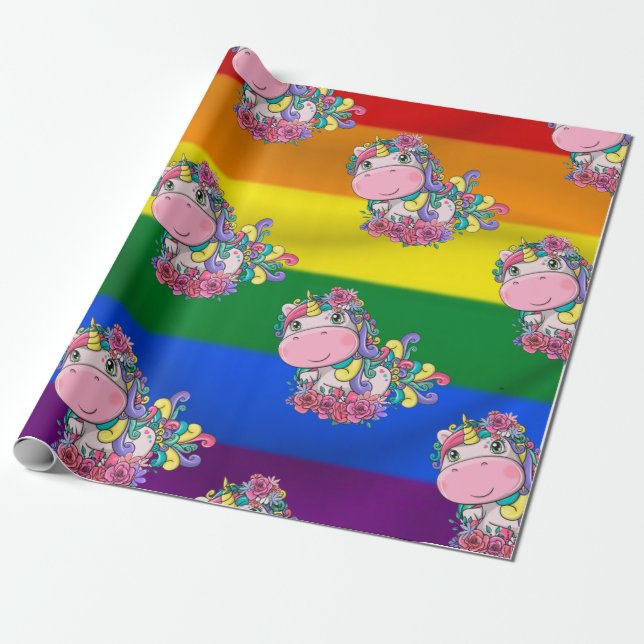 Einhorn Regenbogen Thema Umschlagpapier Geschenkpapier (Ungerollt)