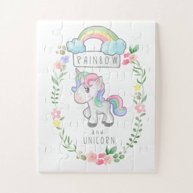 Einhorn Regenbogen und Blume Puzzle (Vertikal)
