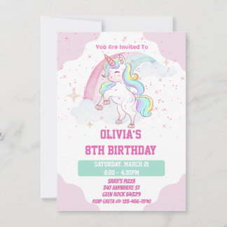 Einhorn-Regenbogen und Glitzern Einladung zum Gebu