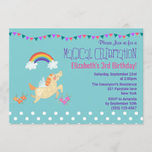 Einhorn Regenbogen und Wolken Geburtstagseinladung Einladung