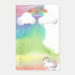 Einhorn, Regenbogen, Wasserfarbspritzer To-Do-List Post-it Klebezettel