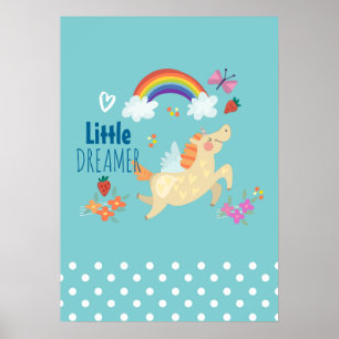 Einhorn Regenbogen Wolken und Blumen Kleiner Träum Poster