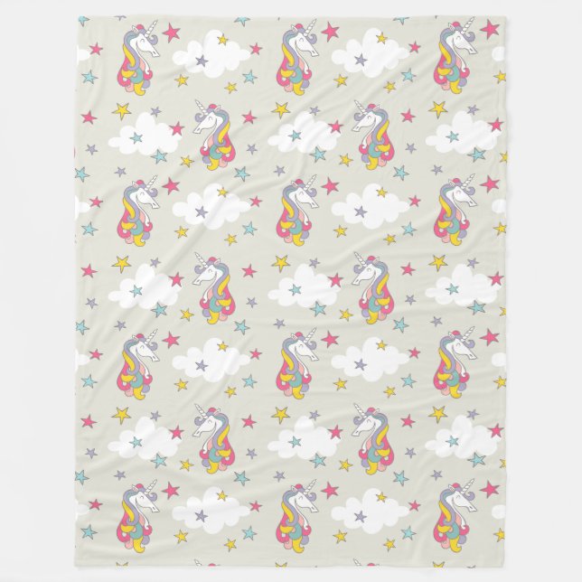 Einhorn-Regenbogen-Wolken und buntes Fleecedecke (Vorderseite)