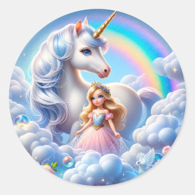 Einhorn-Regenbogenaufkleber, Pastel Fairytale Runder Aufkleber (Vorderseite)