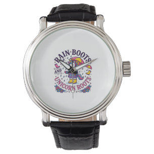 Einhorn-Regenstiefel und Einhorn-Wurzeln Werbe-Shi Armbanduhr