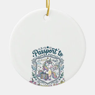 Einhorn-Reisepass ins Einhorn-Land Weißer Hintergr Keramik Ornament