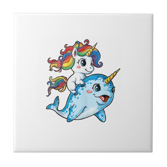 Einhorn Reitender Narwal Lustige Frauen Regenbogen Fliese (Vorderseite)