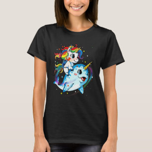 Einhorn reitendes Narwal-Team Mädchen Kinder Regen T-Shirt