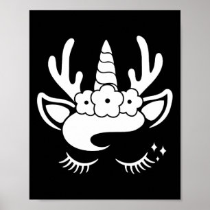 Einhorn-Rentier-Gesicht mit Blume Niedlichen Chr. Poster