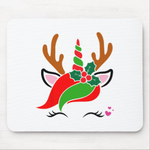Einhorn-Rentier-Gesicht Süß Weihnachten Lustig  Mousepad