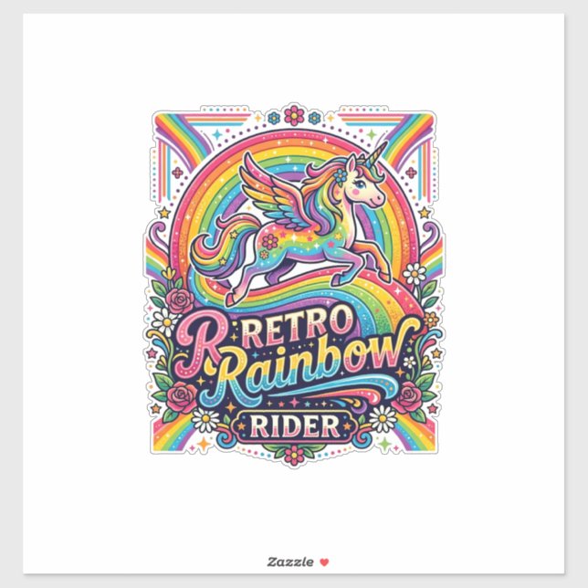Einhorn Retro Regenbogen Reiter Aufkleber (Blatt)