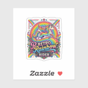 Einhorn Retro Regenbogen Reiter Aufkleber