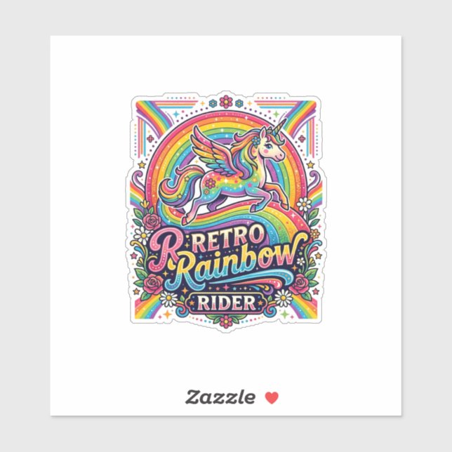 Einhorn Retro Regenbogen Reiter Aufkleber (Blatt)